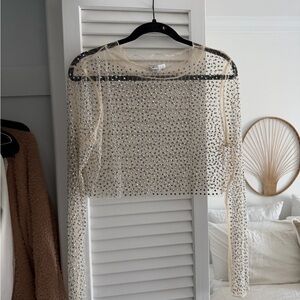 Hot & Delicious Sheer Studded Blouse - Cream and Silver
